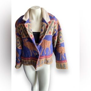 OS Painted Pony blanket tapestry jacket with 1 button front close, 100% cotton.